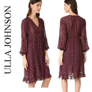 ULLA JOHNSON DRESS MYNA TIERED RUFFLE FLORAL EMBROIDERY SZ 2 QUIET LUXY CORE